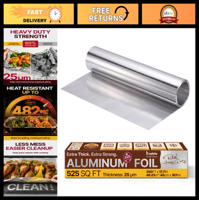 Heavy Duty Aluminum Foil Roll 17.7'' Wide, 25 Micron Thick for Grilling, Baking,
