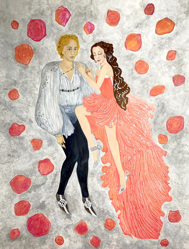 ORIGINAL 11x14 PAINTING PRINCESS PRINCE RENAISSANCE ROSE LOVE OOAK ART LYOUNG