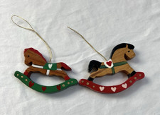 Rocking Horses Christmas Tree Ornaments Wooden Lot Of 2 Pony Figurines Hanging
