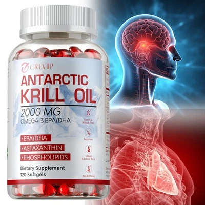 GREVIP Antarctic Krill Oil 2000mg - with Omega-3 EPA, DHA, Astaxanthin & Phospholipids