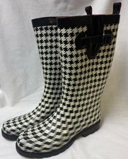 CAPELLI NEW YORK White/Black Print Rubber MID-CALF Pull-On RAIN BOOTS Sz 10