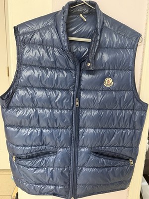 Moncler Men's Blue Down Quilted Puffer Vest Full Zip Stand Collar Size 3