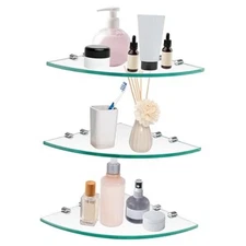  3 Pack Glass Bathroom Shower Shelves, Extra Thick Wall Mounted Shelves, Clear 