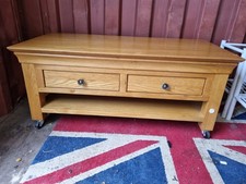  Oak 2 Drawer Storage Coffee Table Wirh Caster Wheels