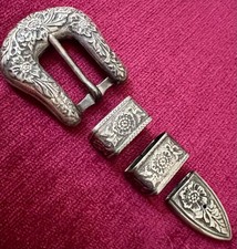 VINTAGE SOUTHWEST STYLE STERLING 4 PIECE BELT BUCKLE SET 35 GR 1/2 -5/8