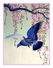 Ohara Shoson Koson Blue Bird Cherry Blossom Branch Counted Cross Stitch Pattern
