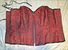 Corset-Story Red Black Floral Overbust Corset Lace Up Zip Boned Strapless 44D