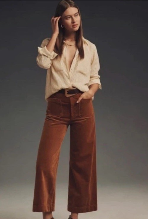 NWT Anthropologie Maeve Colette Cropped Wide-Leg Corduroy Pants