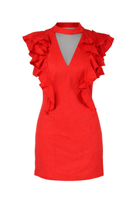 True Decadence rotes Rüschenkleid Größe S Halsband V-Ausschnitt Anlass Party neu mit Etikett