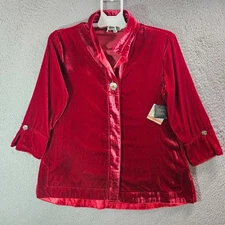 $109 NEW John Mark Tunic Velvet Shirt Top Women XS Button Up Red
