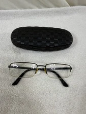 Precision Black Unisex Rectangular  Half Rim Eyeglasses 140 With Case