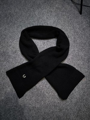 Men's Fred Perry Black Wool Casual Scarf One Size Casual Clothing 