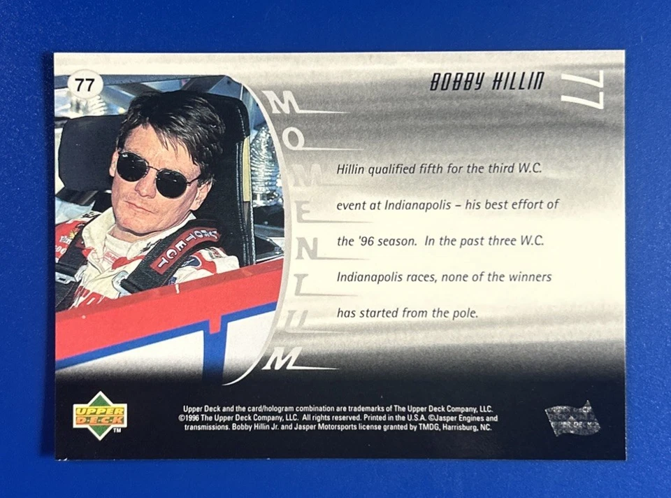 1997 Upper Deck Victory Circle Momentum Bobby Hillin Jr #77 - Image 2 of 2
