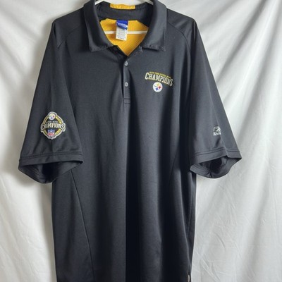 Reebok 5 Time Super Bowl Champions Steelers Black Yellow Mens Polo Sz. XL Used