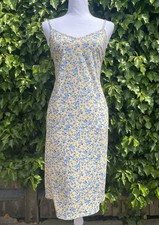 Yellow Ditsy Floral Slip Spaghetti Strap Dress With Side Slits From Boohoo UK 18