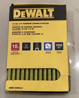 (QTY 2500) Dewalt DNS18050-2 Narrow Crown Finish Staple18Ga 1/2 Leg x 1/4 Crown