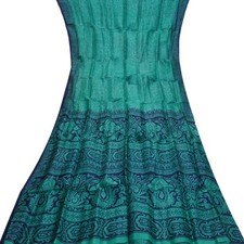 Namaste Vintage Teal Sarees 100 Pure Silk Printed Indian Sari 5YD Craft Fabric