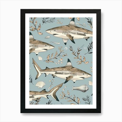 Pastellblau Schwarzspitze Riff Hai Wat gerahmtes Wandbild Poster Leinwanddruck Bild