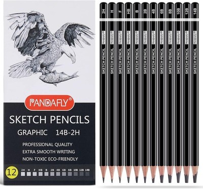 12 Piece Professional Graphite Pencil Set for Drawing, Sketching & Shading Art