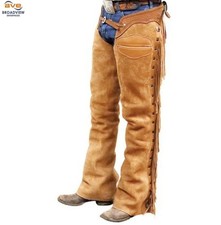 Men's Western Cowboy Chaps Handmade Basket Tooled Leather Pants Riding Chaps
