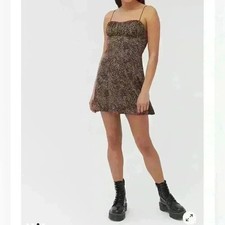 Urban Outfitters Brown Black Abstract Animal Print Ruched Mini Dress Small
