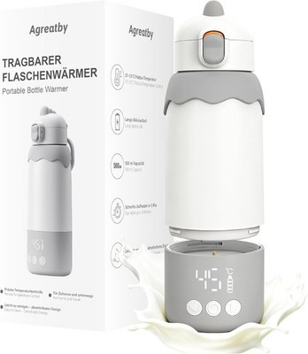 Agreatby Tragbarer Baby Flaschenwärmer für Reisen 500ml - Schnelles Aufheizen & Präzises
