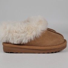 Brown Faux Fur Kids Size 8 Slip-On Slippers