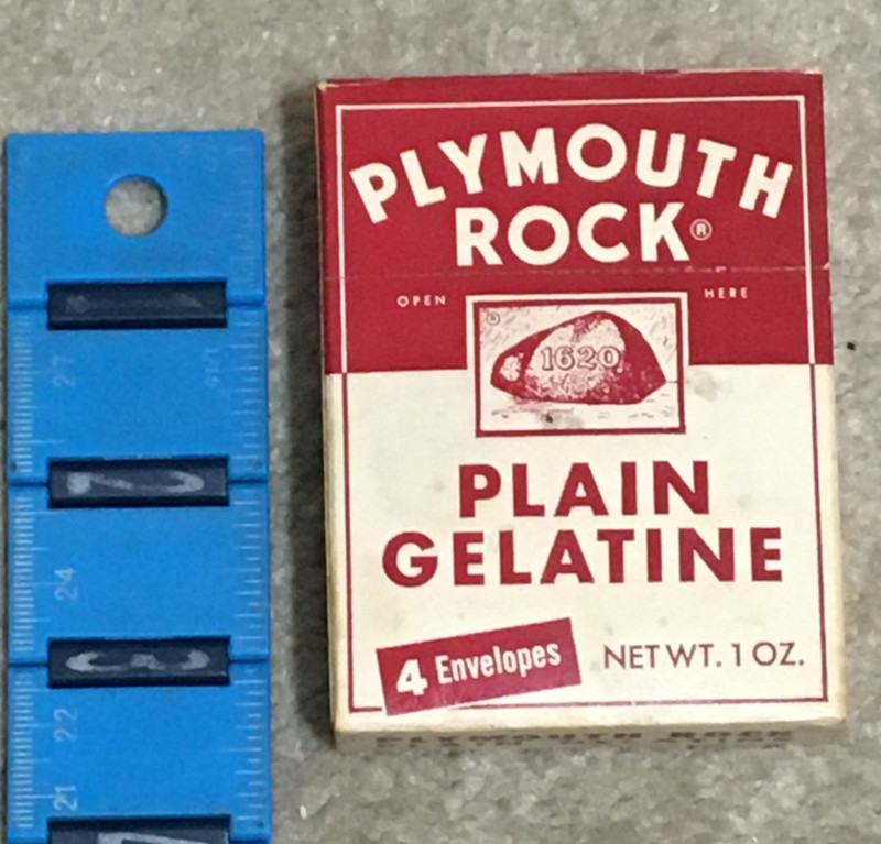 Vntg c1960s Plymouth Rock 1620 brand Gelatine Cardboard Box, Full, Never Opened
