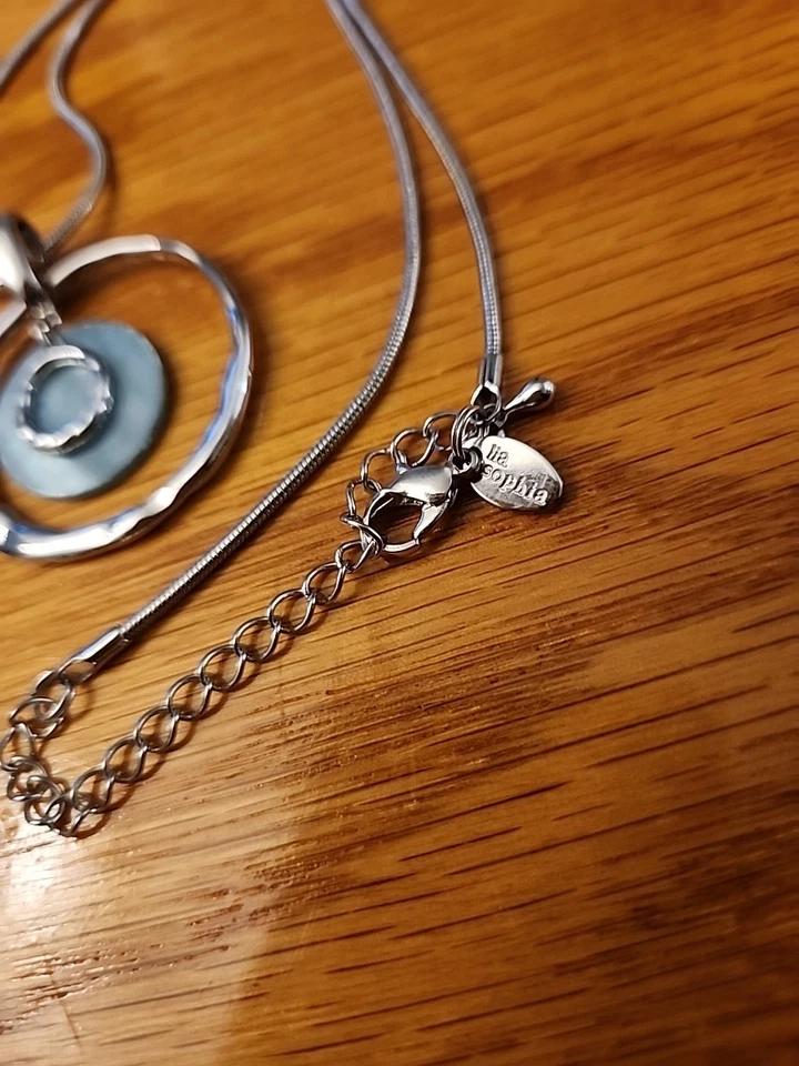 Lia Sophia Aqua Mother Of Pearl Drop pendant necklace Silver Chain 18” - Image 2 of 3