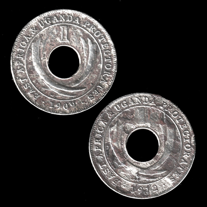 EAST AFRICA CENTS 1909  & 1912-H, BOTH MINTS, BOTH KINGS — FREE SHIPPING