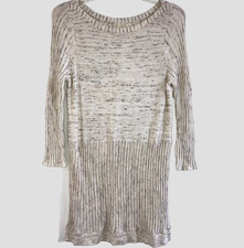 MOTH ANTHROPOLOGIE sz L Cotton Ribbed Knit Beige Neutral Relaxed Fit Dress Cream