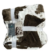 Cow Print Faux Fur Throw Blanket 50 x 60 Extremely Soft And Warm
