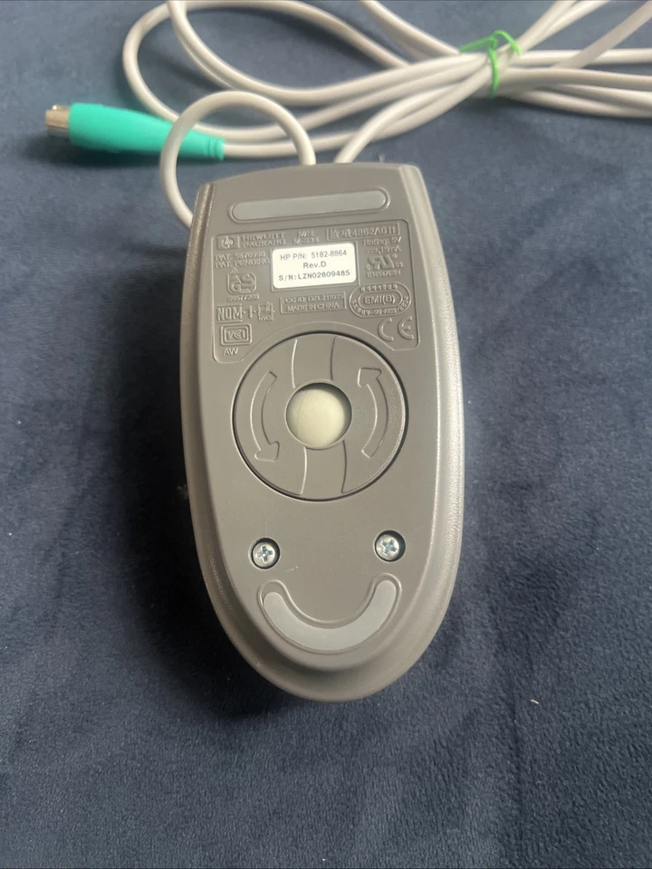 Ratón Trackball PS/2 Gris HP De Colección 2 Botones Con Cable 5182-8864 M-S34 Foto 2 de 3
