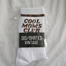 Disohrted Vintage Cool Moms Club Crew Socks White Brown Funny One Size