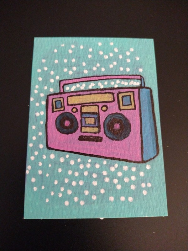 Original ACEO Acrylic Art Card,  "80's Boombox" by Tiffany Noel