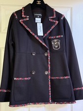 CHANEL 12A PARIS-BOMBAY NEW TAGS TWEED BLACK JACKET CC PATCH BRAIDED TRIM FR38