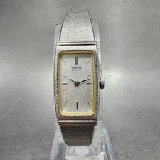 Seiko Tank Watch Women 13mm Silver Dial Silver Tone 1320-6070 New Battery