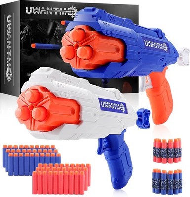 2 Stück  Spielzeugpistolen für Nerf Spiele, mit 60 Stück Nachfüll-Schaums