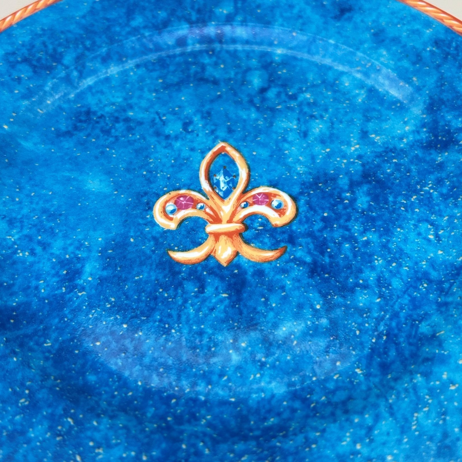 Philippe DeShoulieres Fleur de Lys Salad Plate 8.5 in Limoges Blue Yellow Edge