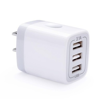 18W/3Amp Fast Charger Adapter, Multiple 3-Port USB Wall Plug Block 1pc, White 