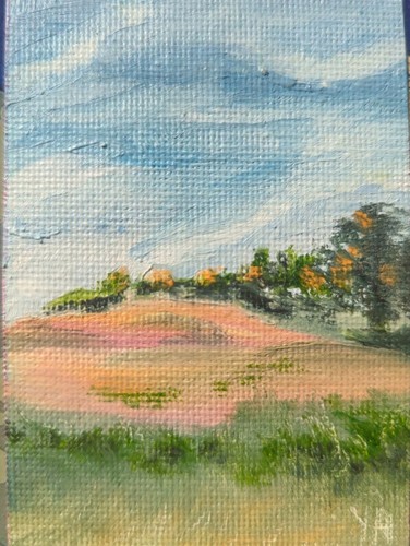 ACEO Original Oil Painting Meadow Landscape Miniature Art Card OOAK Wildflowers 