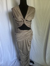 Fashion Nova Waiting On You Ruched Maxi Dress In Taupe Size Medium