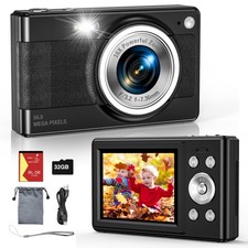 56MP FHD 1080P Digital Camera Kids 16x Zoom Anti Shake 32GB TF Card Black