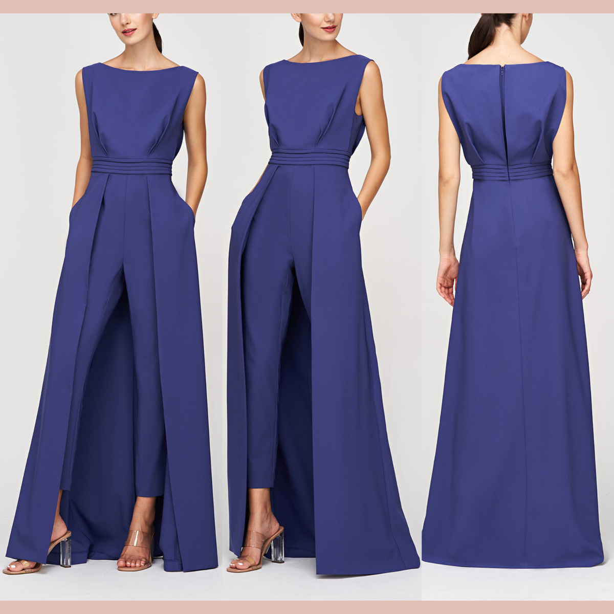 HER. ＰＥニットオールインワン NEW $328 Kay Unger [ 12 ] Demi Walk Thru Jumpsuit in Cobalt Blue