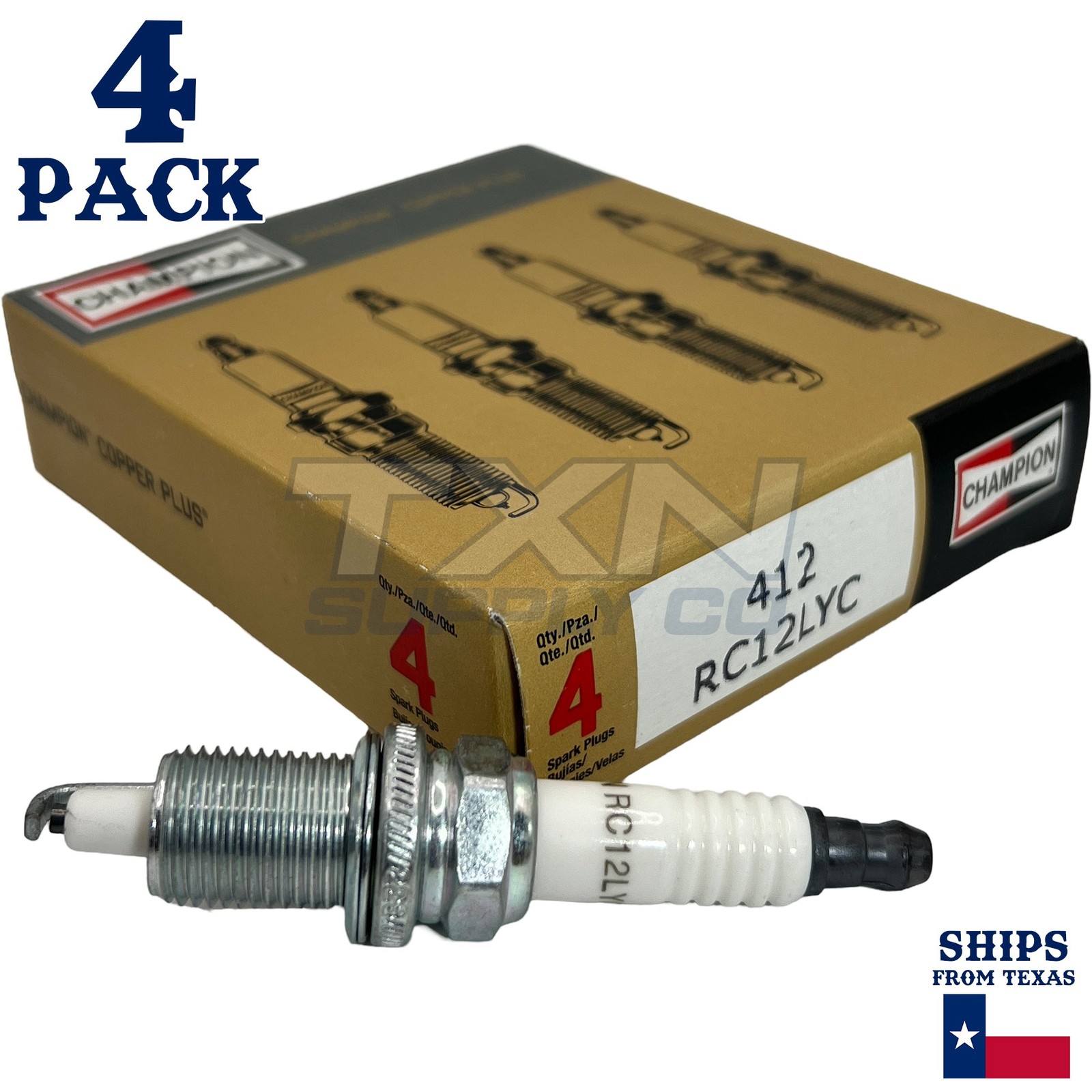 Champion 412 Copper Plus Spark Plug RC12LYC - 4 Pack