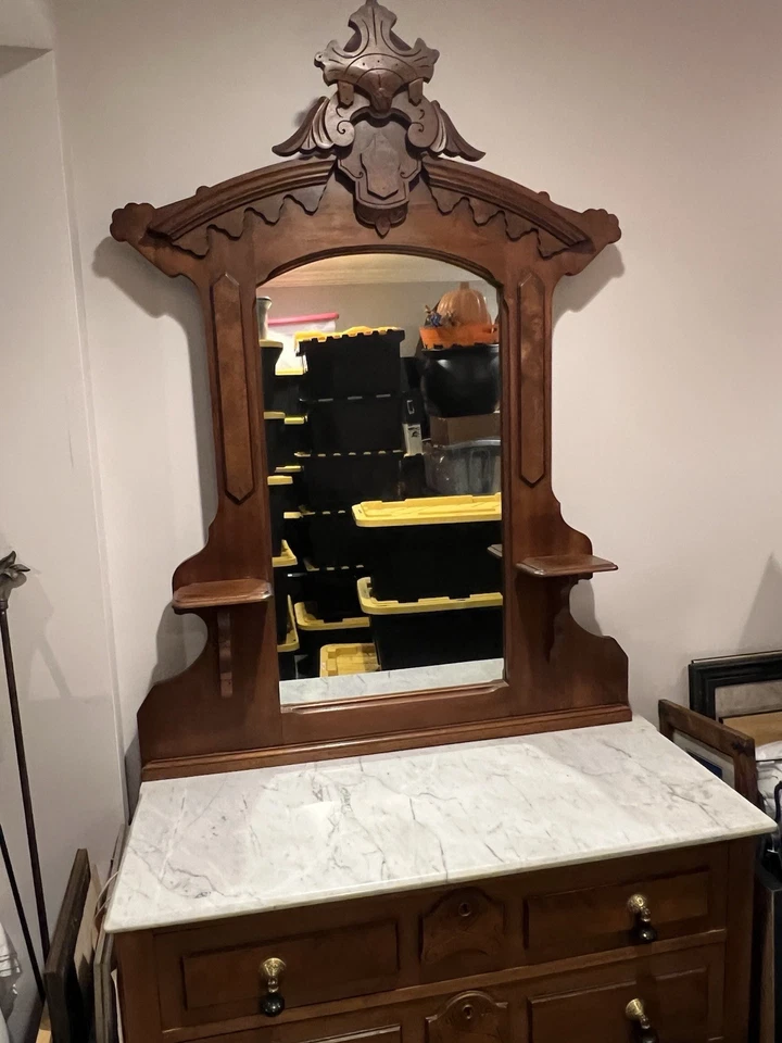 Antique Ornate Marble Top Dresser - Image 3 of 4