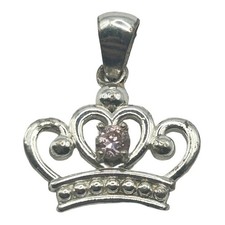 Sterling Silver Disney Princess Crown Necklace Pendant Pink CZ