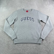 Guess Sweatshirt Mens Medium Gray Crewneck Arch Logo Cotton Pullover Streetwear