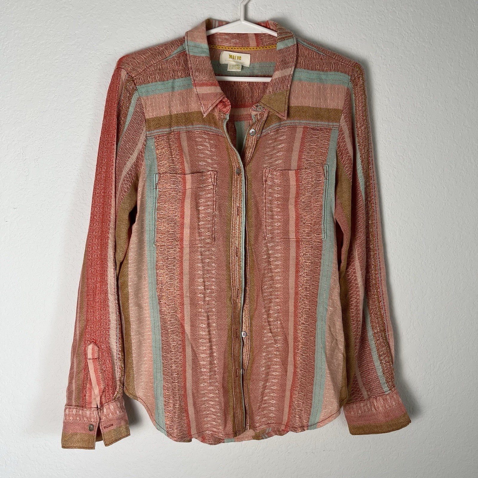 ALTRA Camicia blusa Maeve Anthropologie Calipatria a righe metalliche con bottoni 2 213