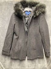 Mackintosh New England Coat Women's Sz S Gray Fox Fur Trim Hood 100 Wool Winter